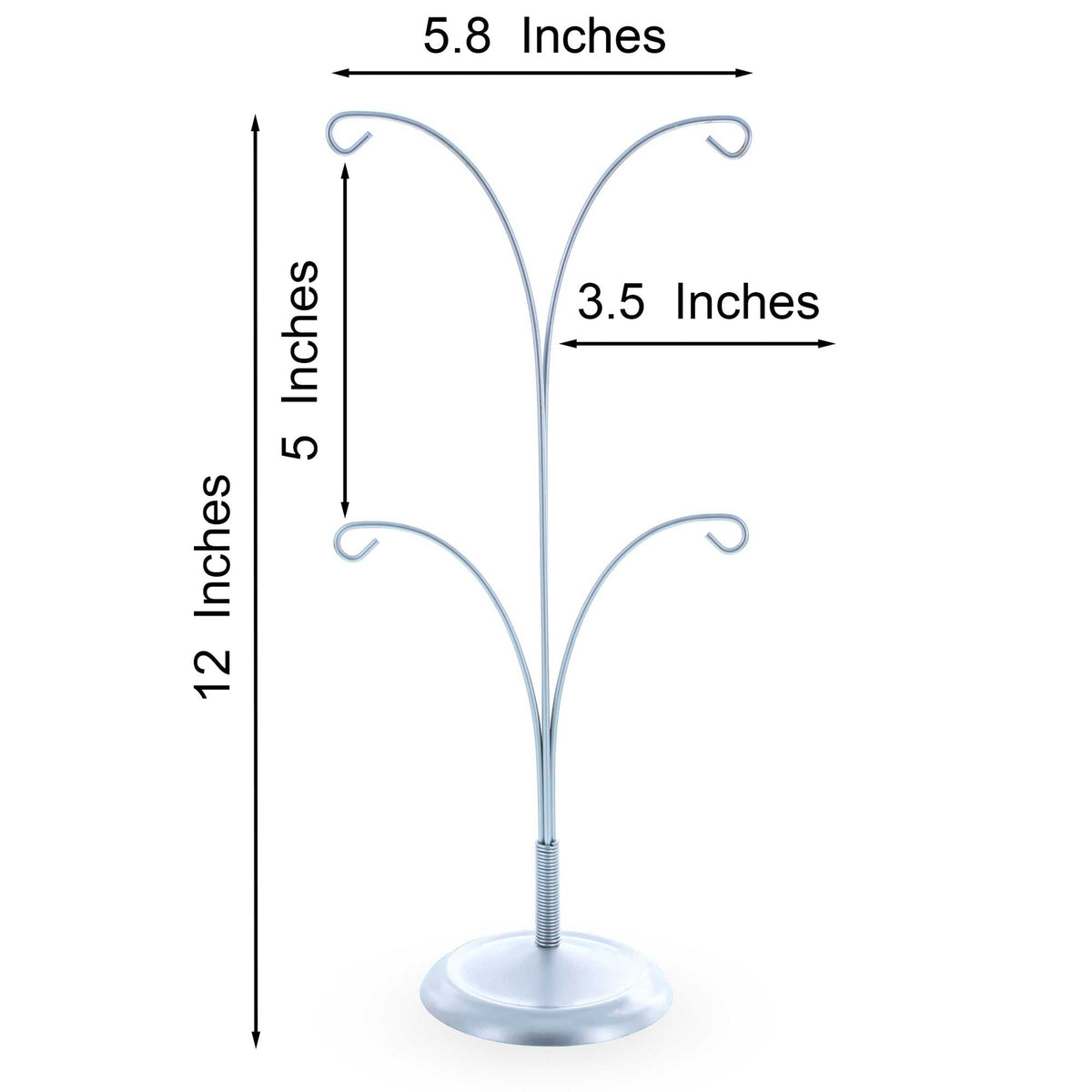 4-Arm Tree Branch Silver Metal Ornament Display Stand 12 Inches