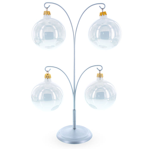 4-Arm Tree Branch Silver Metal Ornament Display Stand 12 Inches