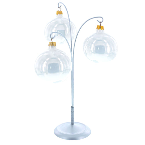 3-Arm Botanical Style Silver Metal Ornament Display Stand 12 Inches