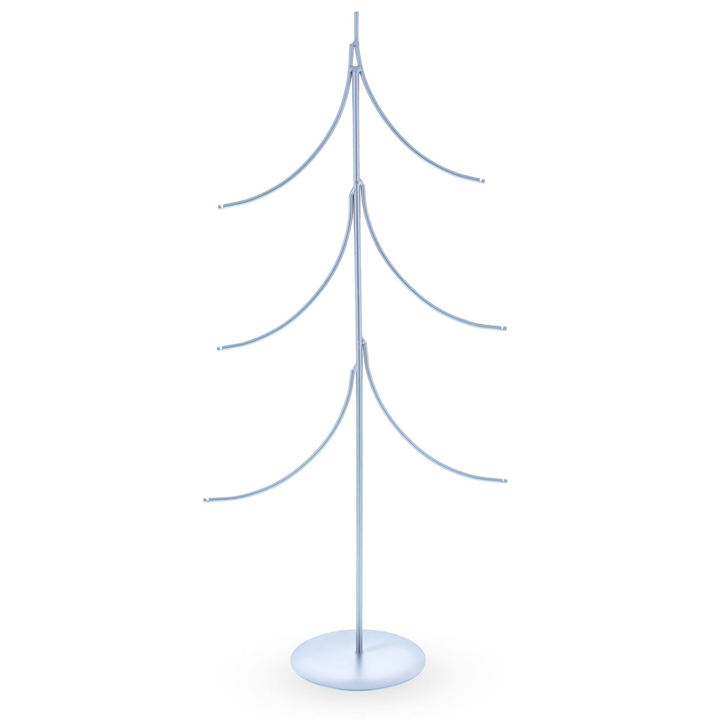 6-Arm Tiered Tree Silver Metal Ornament Display Stand 14 Inches