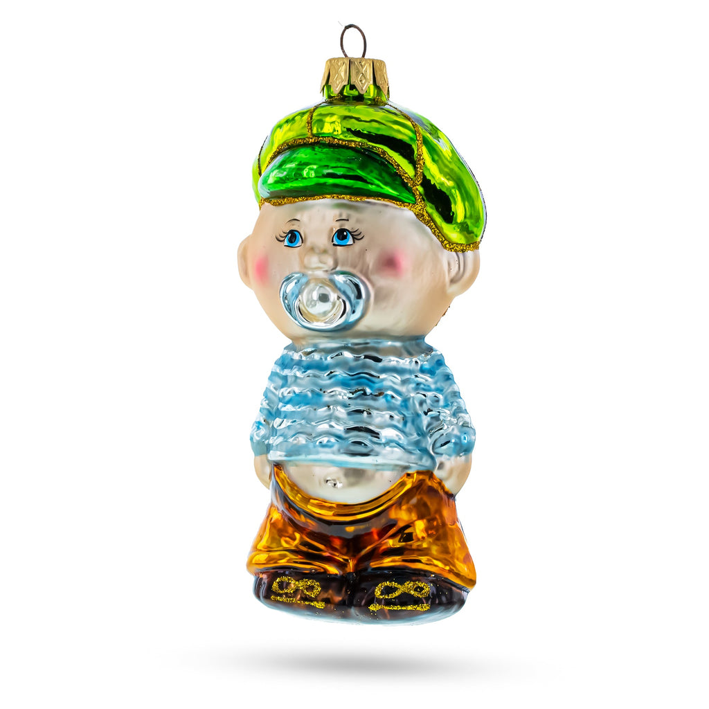 Toddler Boy With Pacifier Glass Christmas Ornament