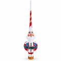 Santa in Red & White Suit Glass Christmas Tree Topper 11 Inches