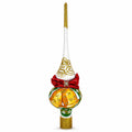 Bow and Bells on White Glass Christmas Tree Topper 11 Inches