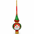 Santa and Mistletoe on Red Mouth Blown Glass Tree Topper 11 Inches