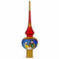 Holy Family Nativity Scene on Red Glass Christmas Tree Topper 11 Inches