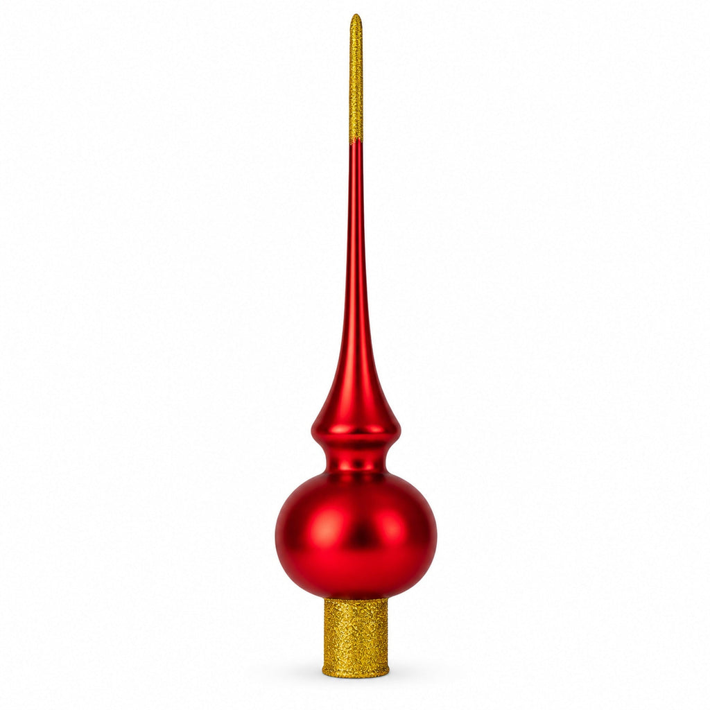 Holy Family Nativity Scene on Red Glass Christmas Tree Topper 11 Inches