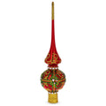 Green & Gold Glitter with Pearls Glossy Red Glass Christmas Tree Topper 11 Inches