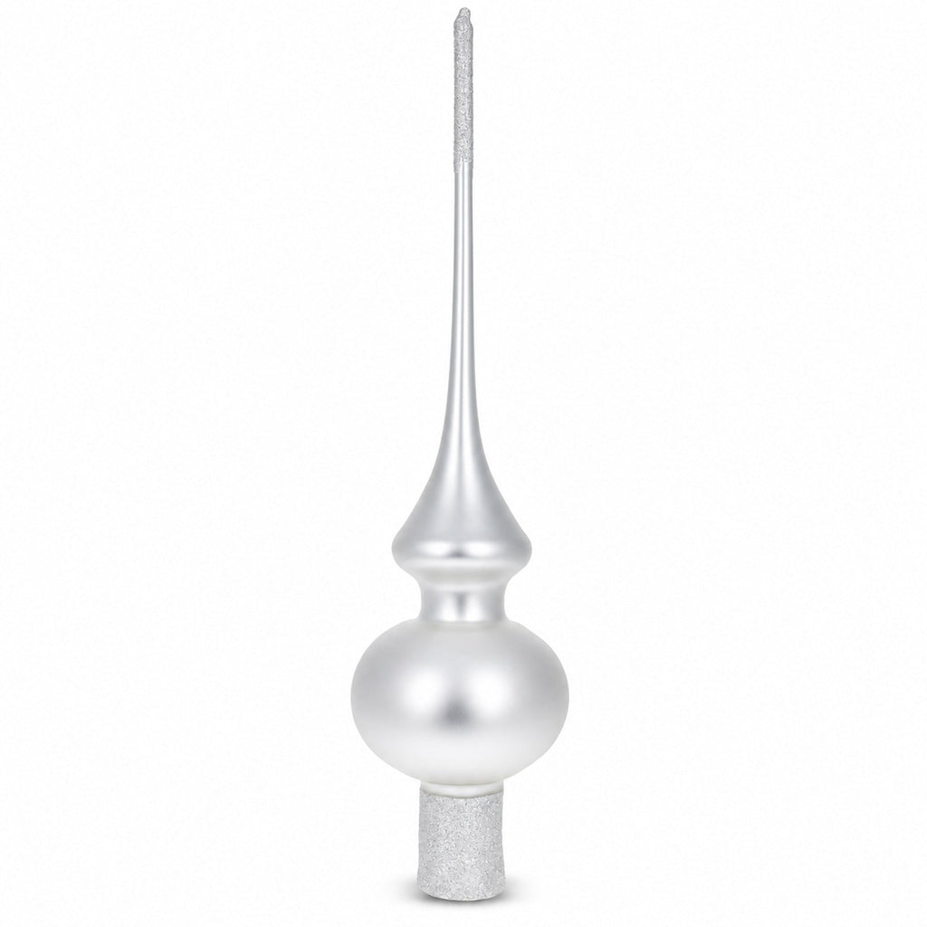 Matte White with Sparkling Top Glass Christmas Tree Topper 11 Inches