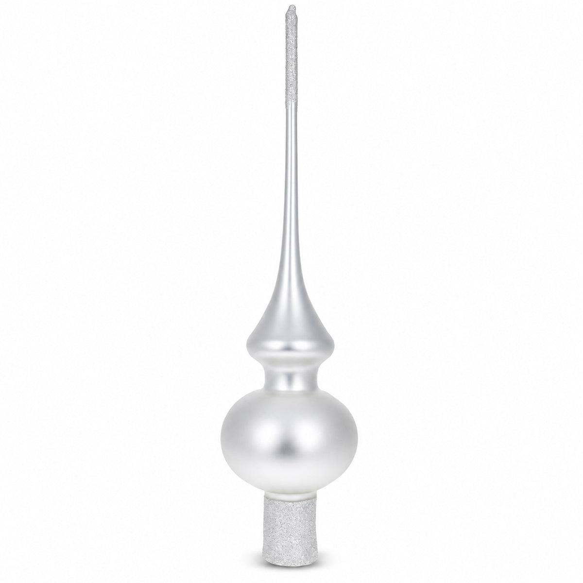Matte White with Sparkling Top Glass Christmas Tree Topper 11 Inches