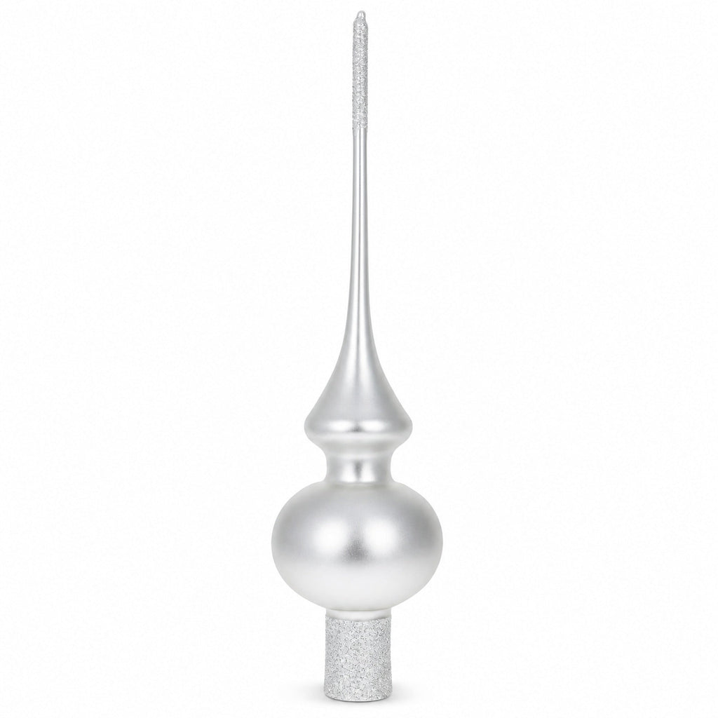Matte White with Sparkling Top Glass Christmas Tree Topper 11 Inches