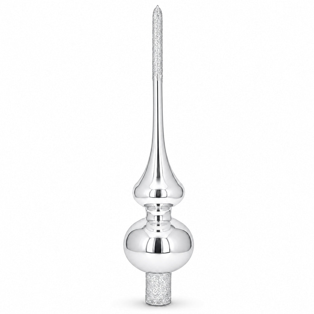 Glossy White with Sparkling Top Glass Christmas Tree Topper 11 Inches