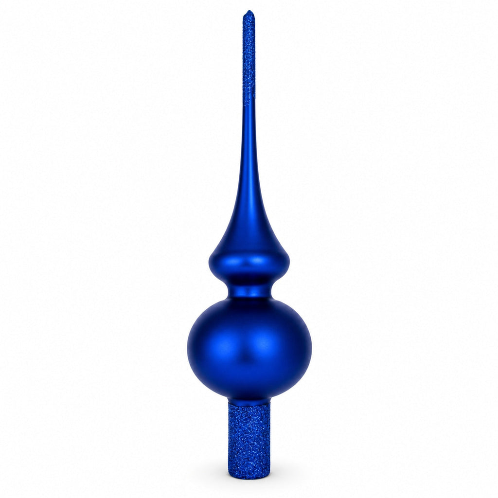 Matte Blue with Sparkling Top Glass Christmas Tree Topper 11 Inches