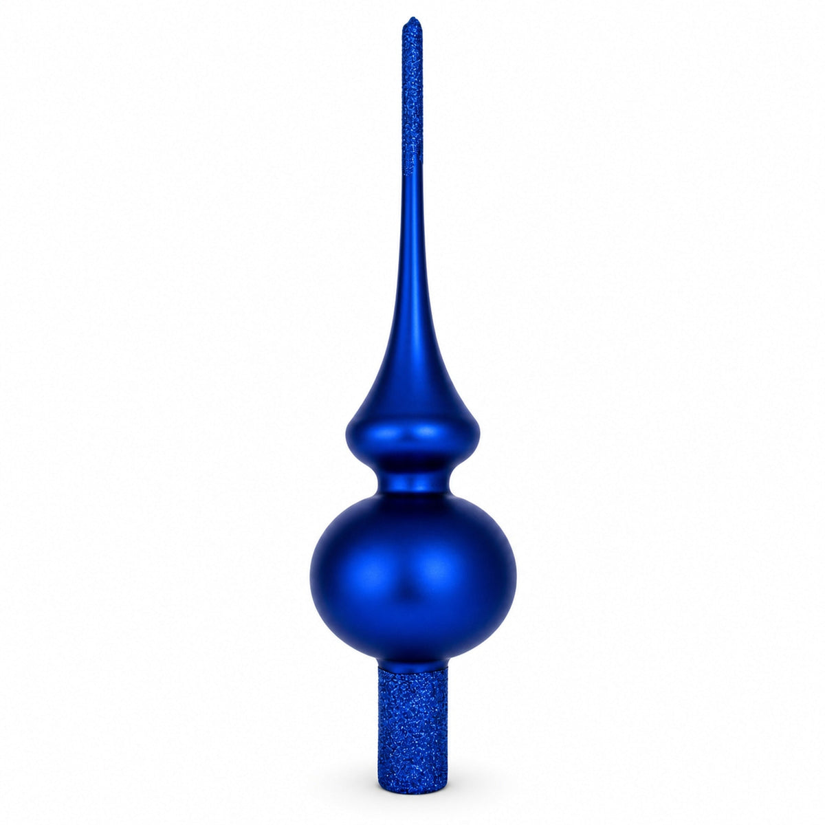 Matte Blue with Sparkling Top Glass Christmas Tree Topper 11 Inches