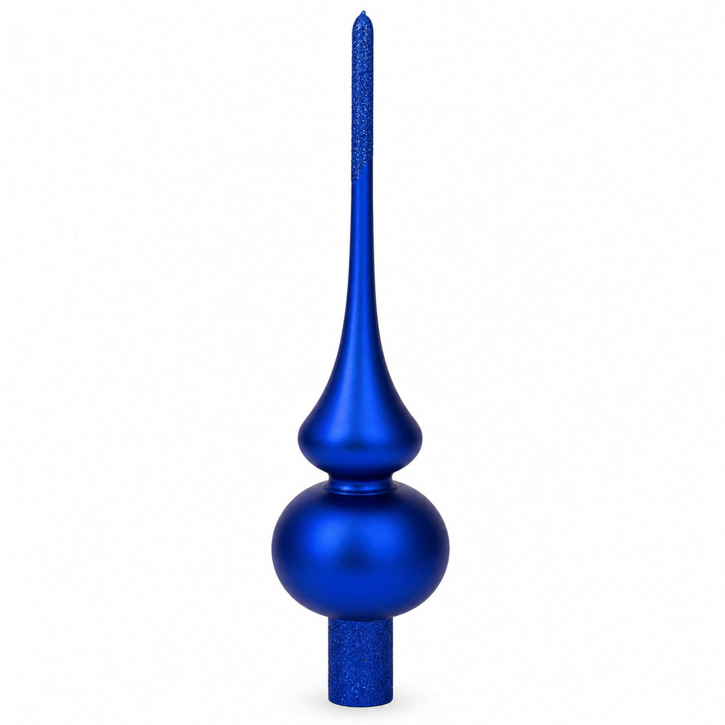 Matte Blue with Sparkling Top Glass Christmas Tree Topper 11 Inches