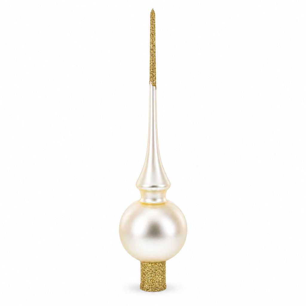 Matte Beige with Sparkling Top Glass Christmas Tree Topper 11 Inches