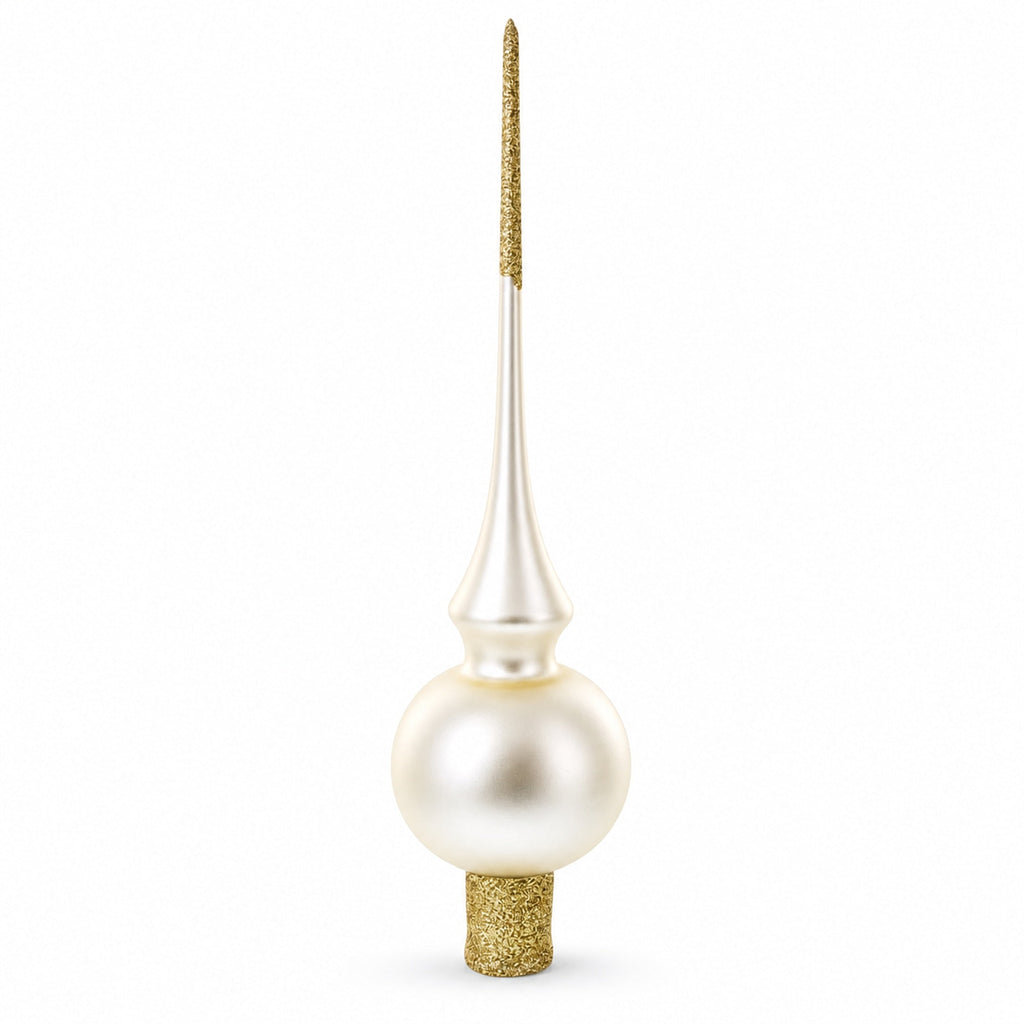 Matte Beige with Sparkling Top Glass Christmas Tree Topper 11 Inches