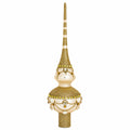 Dimensional Roses on Sparkling Beige Glass Christmas Tree Topper 11 Inches