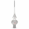 Pink Roses and Pearls on Silver Glass Christmas Tree Topper 11 Inches