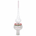 Pink Roses on Silver Swirls and Clear Glass Christmas Tree Topper 11 Inches