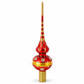 Dimensional White Diamond Trellis on Red Glass Christmas Tree Topper 11 Inches