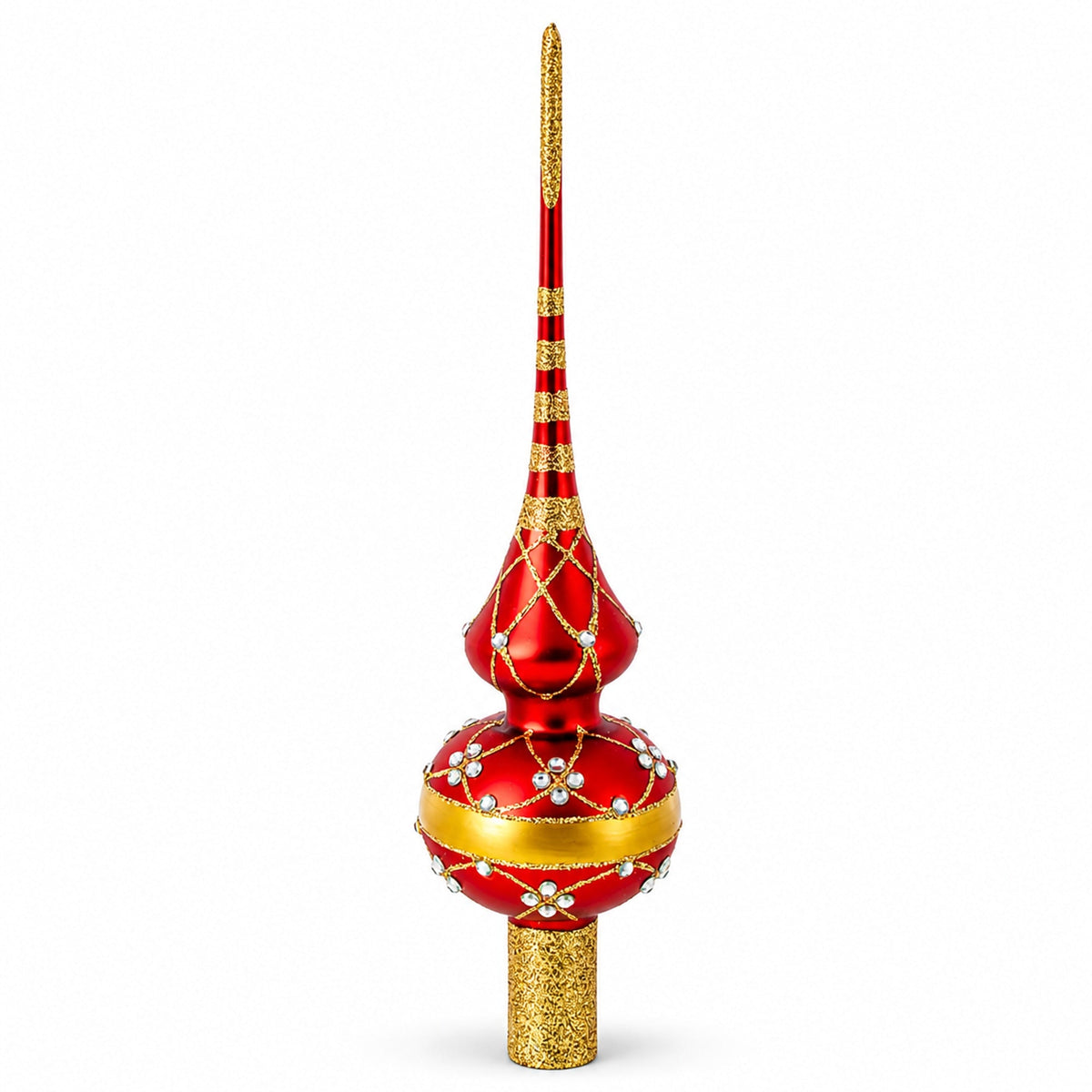 Dimensional White Diamond Trellis on Red Glass Christmas Tree Topper 11 Inches