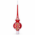 Golden Flowers and Silver Swirls on Red Glass Christmas Tree Topper 11 Inches