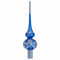 Dimensional White Pearls on Blue Glass Christmas Tree Topper 11 Inches