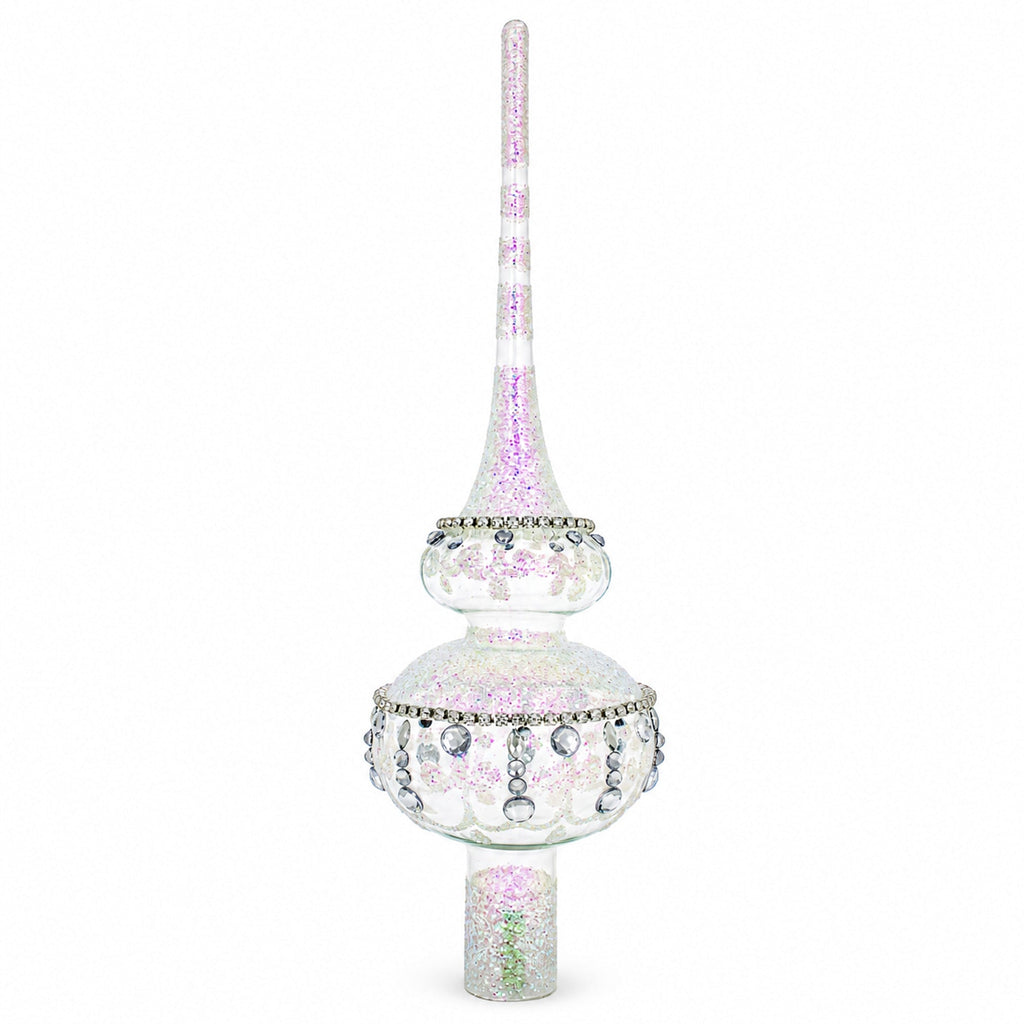 Jewel Drops on White Chandelier Clear Glass Christmas Tree Topper 11 Inches