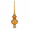 White and Golden Jewels on Sparkling Orange Glass Christmas Tree Topper 11 Inches