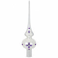 Purple Jewel Stars and Pearls on White Glass Christmas Tree Topper 11 Inches