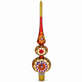 Embossed Clock on Glittered Double Ball Red Glass Christmas Tree Topper 12.5 Inches