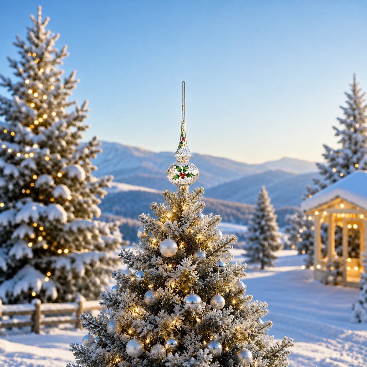 Clear Mouth-Blown Finial Glass Christmas Tree Topper 11 Inches