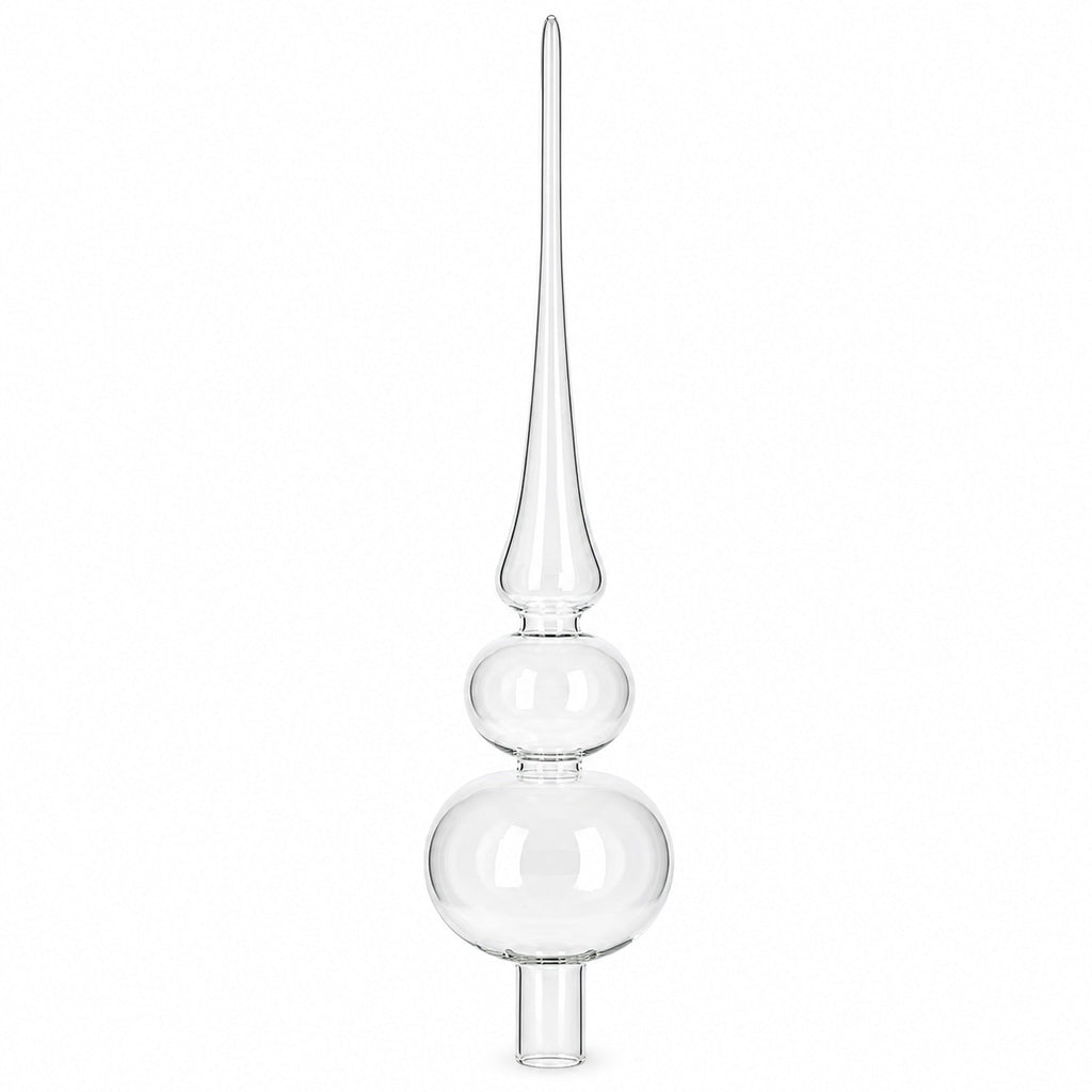 Double Ball Clear Glass Christmas Tree Topper 12.5 Inches