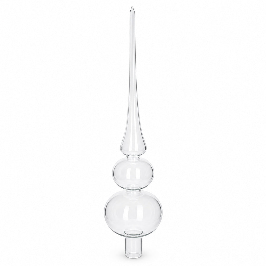 Double Ball Clear Glass Christmas Tree Topper 12.5 Inches