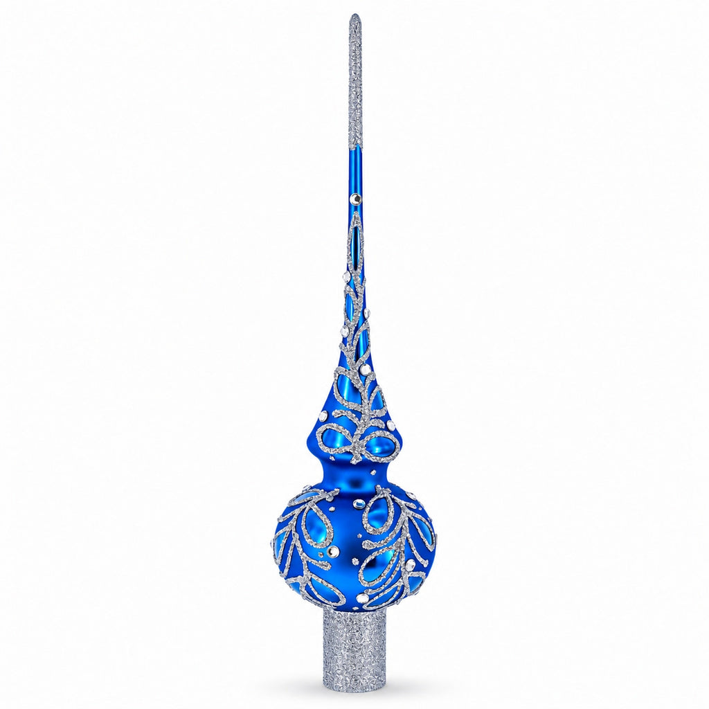 Blue Paisley Mouth Glass Christmas Tree Topper 11 Inches
