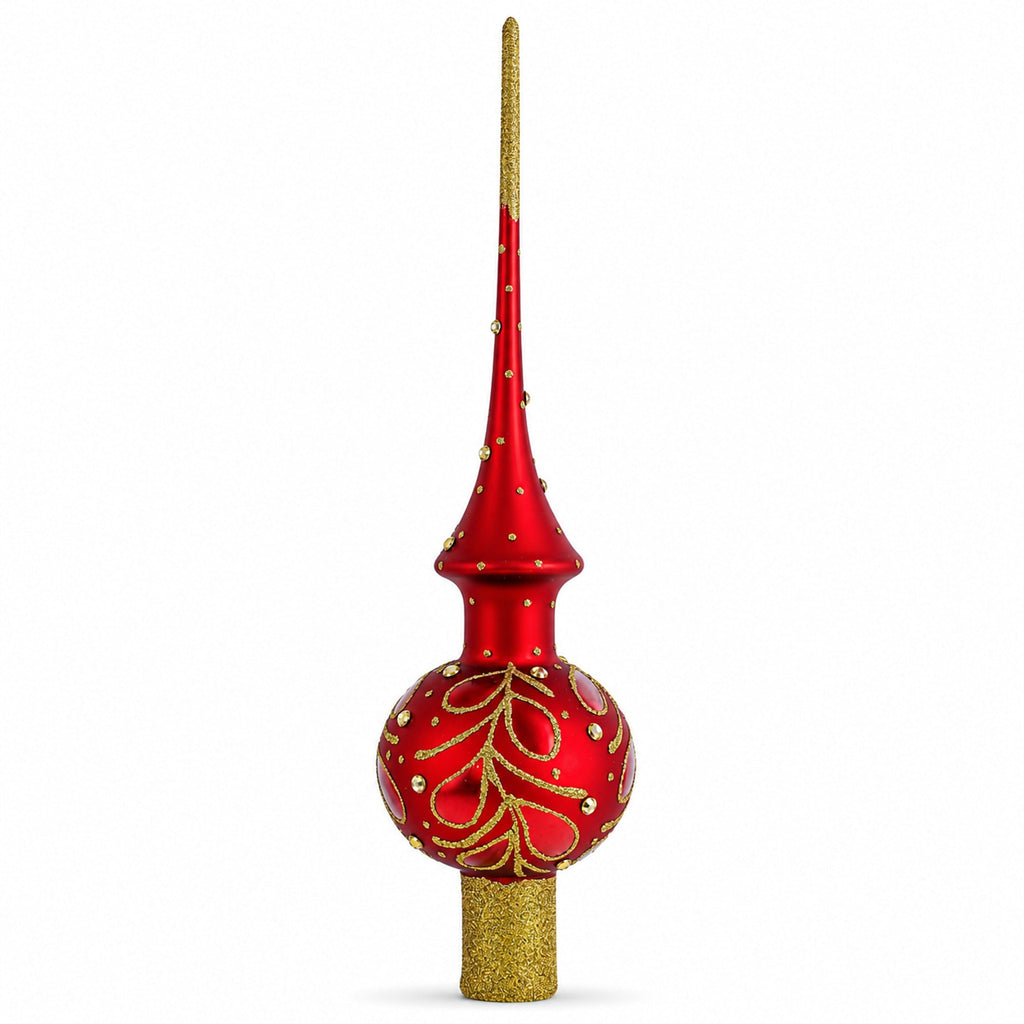 Red Paisley Glass Christmas Tree Topper 11 Inches