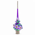 Dimensional Roses on Purple Glass Christmas Tree Topper 11 Inches