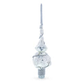 White Roses with Leaves on White Glass Christmas Tree Topper 11 Inches