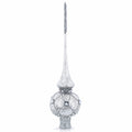 Dimensional White Jewels on Speckled Silver Glass Christmas Tree Topper 11 Inches