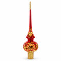 Golden Flowers Bouquet on Glossy Red Glass Christmas Tree Topper 11 Inches