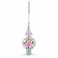 Pink Flowers Bouquet on Silver Glass Christmas Tree Topper 11 Inches