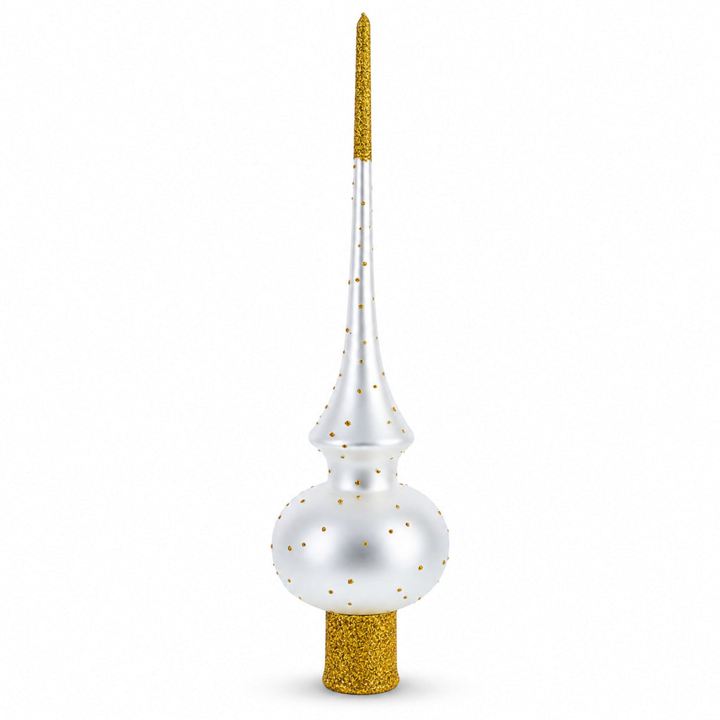 Angel on White Golden Flowers Bouquet Glass Christmas Tree Topper 11 Inches