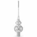 White Jewels Star on Glossy Silver Glass Christmas Tree Topper 11 Inches