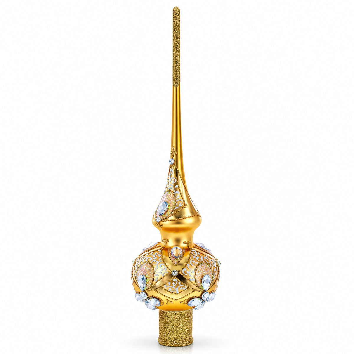Diamonds on Rose Gold Glass Christmas Tree Topper 11 Inches