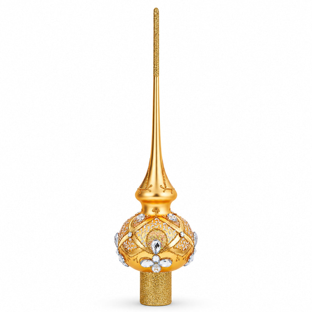 Diamonds on Rose Gold Glass Christmas Tree Topper 11 Inches