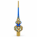 Diamond Stars on Blue and Gold Glass Christmas Tree Topper 11 Inches