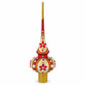 Red Jewels and White Pearls on Red Glass Christmas Tree Topper 11 Inches