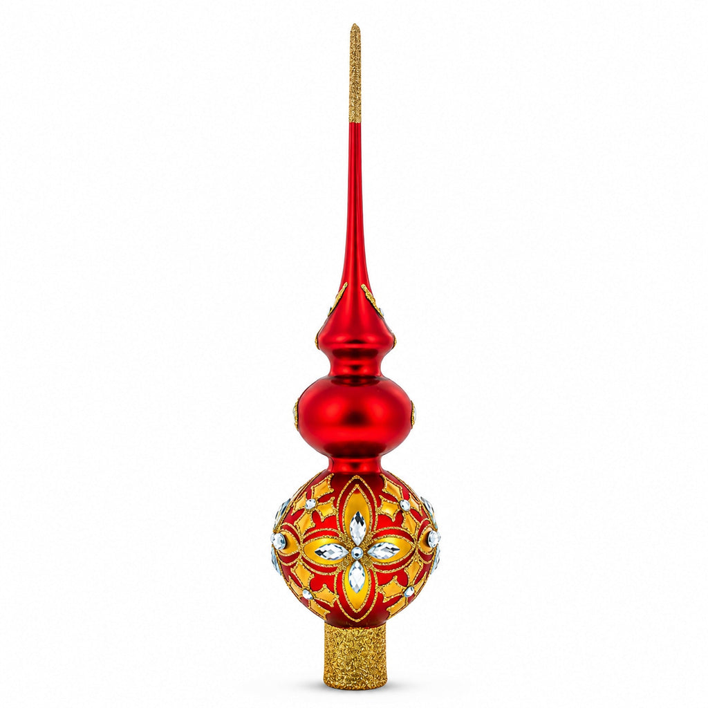 Diamond Stars Double Ball Glass Christmas Tree Topper 16 Inches