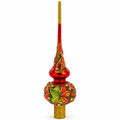 Red and Green Leaves on Red Glass Christmas Tree Topper 11 Inches