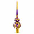 Gold and White Jewels on Purple Glass Christmas Tree Topper 11 Inches